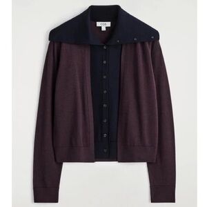 NWT COS Layered Merino Wool High Neck Cardigan Burgundy Purple Navy Size Small